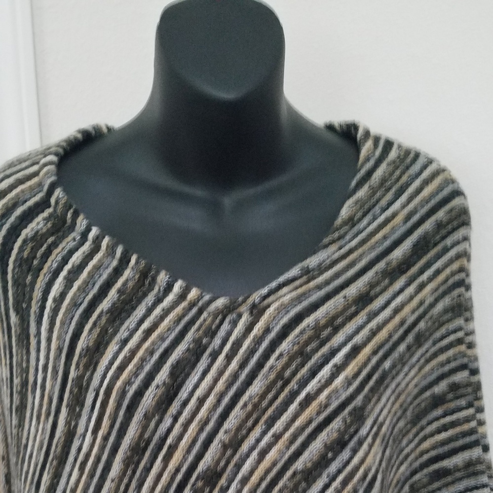 STRIPED TAN, GRAY, BROWN PONCHO - WOMEN NWT
